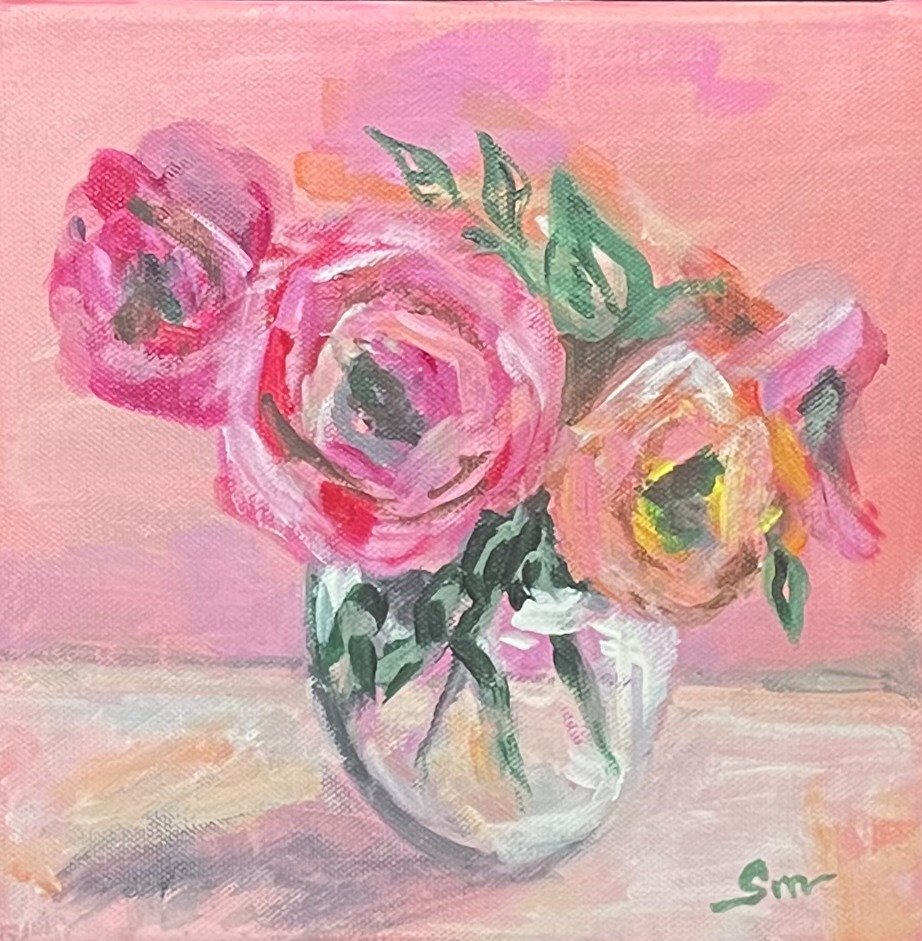 Pink Roses in Glass