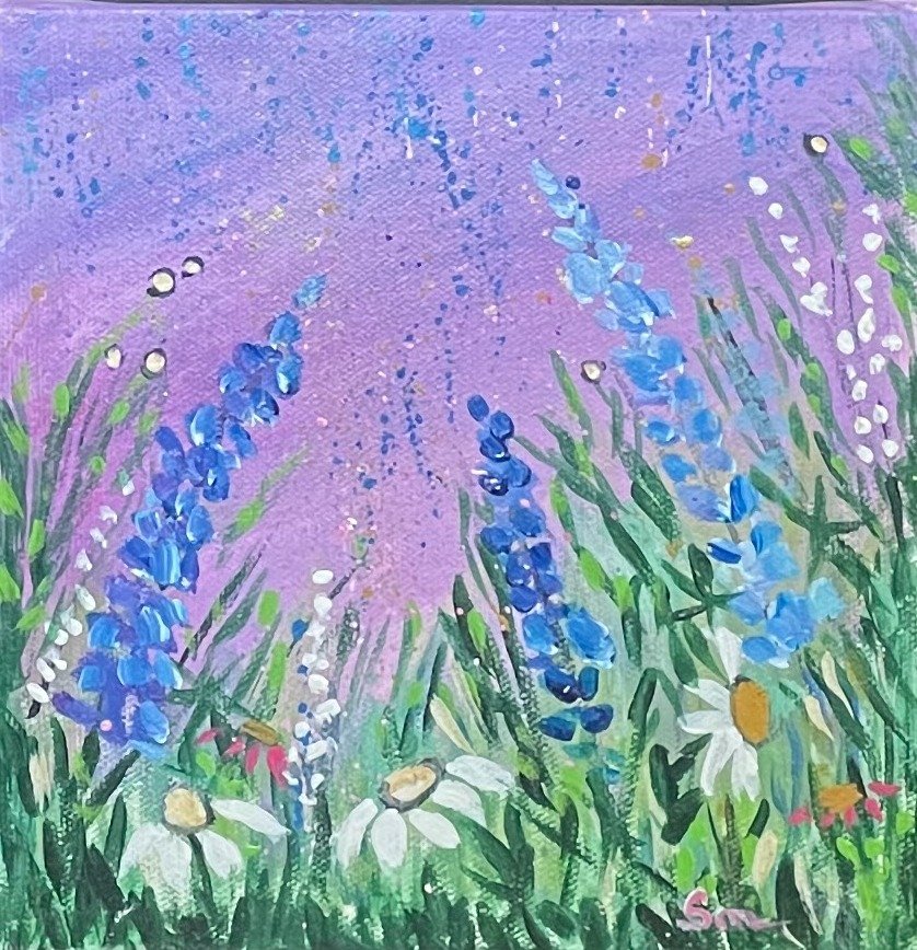 Daisies and Lupines in Lavender Light