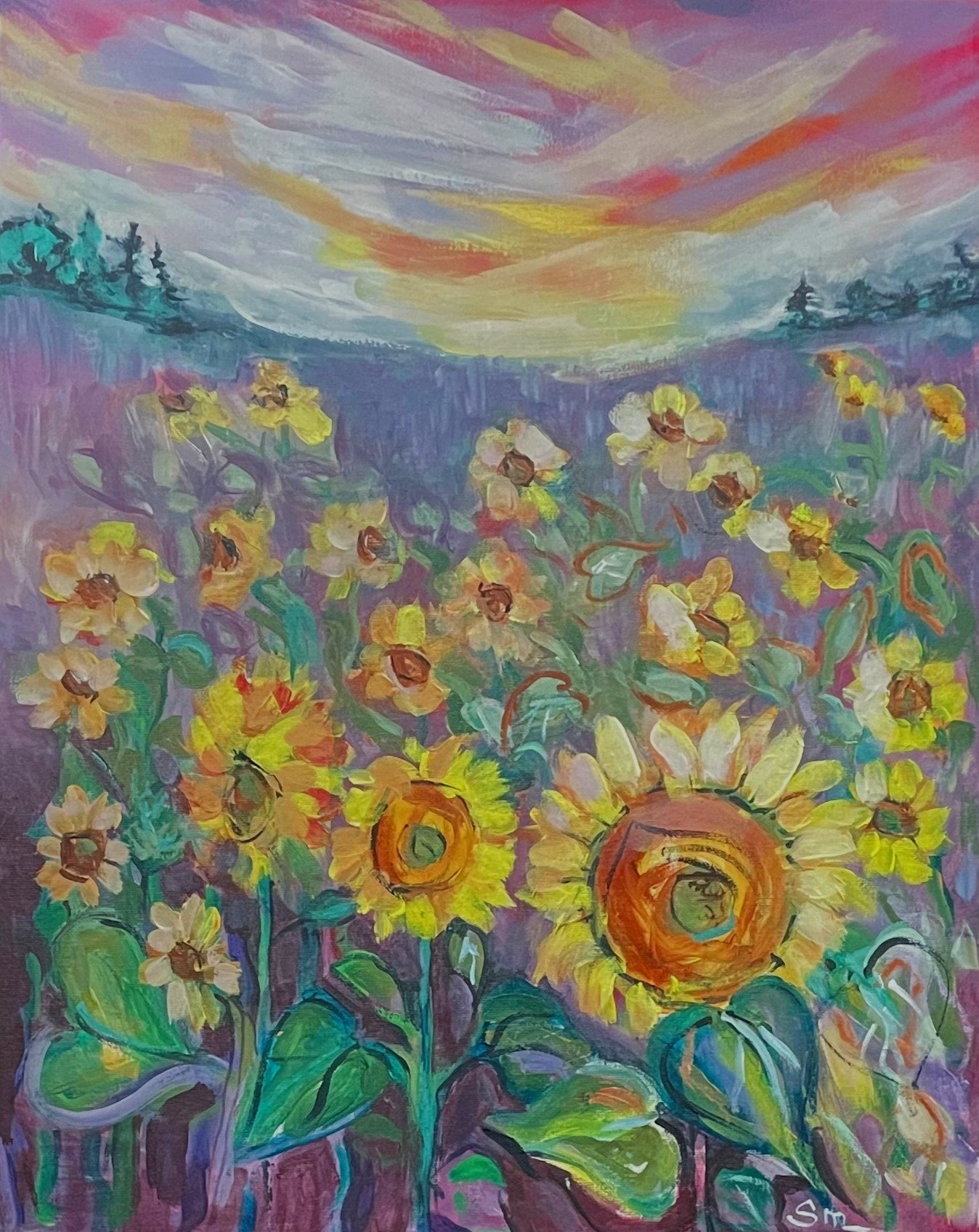 Sunset Over the Sunflower Field